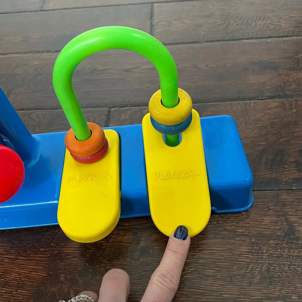 Vintage Playskool Toy Toddlers Red Spinning Wheel Wooden Ring Slide Development